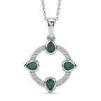 Luxuriant - AAA Gemfields Zambian Emerald & Lab Grown Diamond (SI/G-H) Pendant with Chain (Size 20) in Rhodium Overlay Sterling Silver 0.75 Ct._4478012