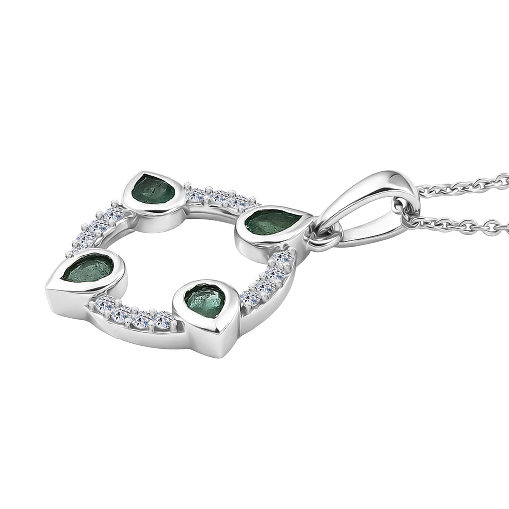 Luxuriant - AAA Gemfields Zambian Emerald & Lab Grown Diamond (SI/G-H) Pendant with Chain (Size 20) in Rhodium Overlay Sterling Silver 0.75 Ct._4478012_3