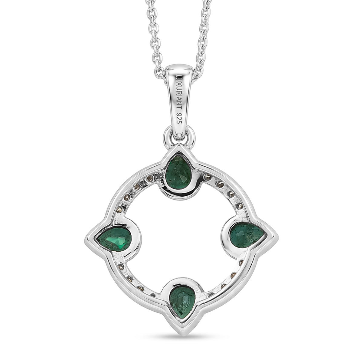 Luxuriant - AAA Gemfields Zambian Emerald &amp; Lab Grown Diamond (SI-G-H) Pendant with Chain (Size 20) in Rhodium Overlay Sterling Silver 0.75 Ct. 4478012 5