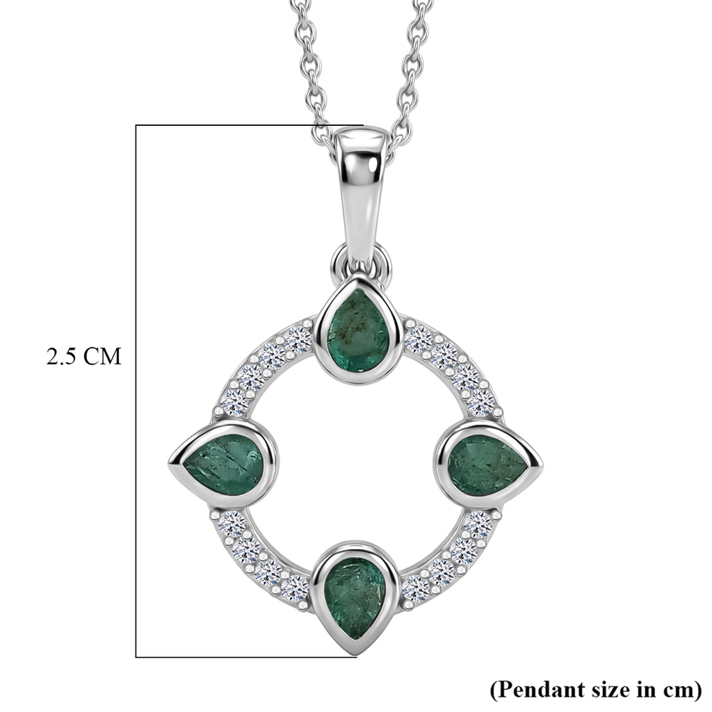Luxuriant - AAA Gemfields Zambian Emerald & Lab Grown Diamond (SI/G-H) Pendant with Chain (Size 20) in Rhodium Overlay Sterling Silver 0.75 Ct._4478012_6