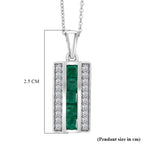 Luxuriant - AAA Gemfields Zambian Emerald & Lab Grown Diamond (SI/G-H) Channel Bar Pendant with Chain (Size 20) in Rhodium Overlay Sterling Silver_4478013_5