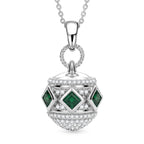 D'Joy - AAA Premium Zambian Emerald & White Zircon Orb Pendant with Chain (Size 20) in Rhodium Overlay Sterling Silver 1.00 Ct._4478035