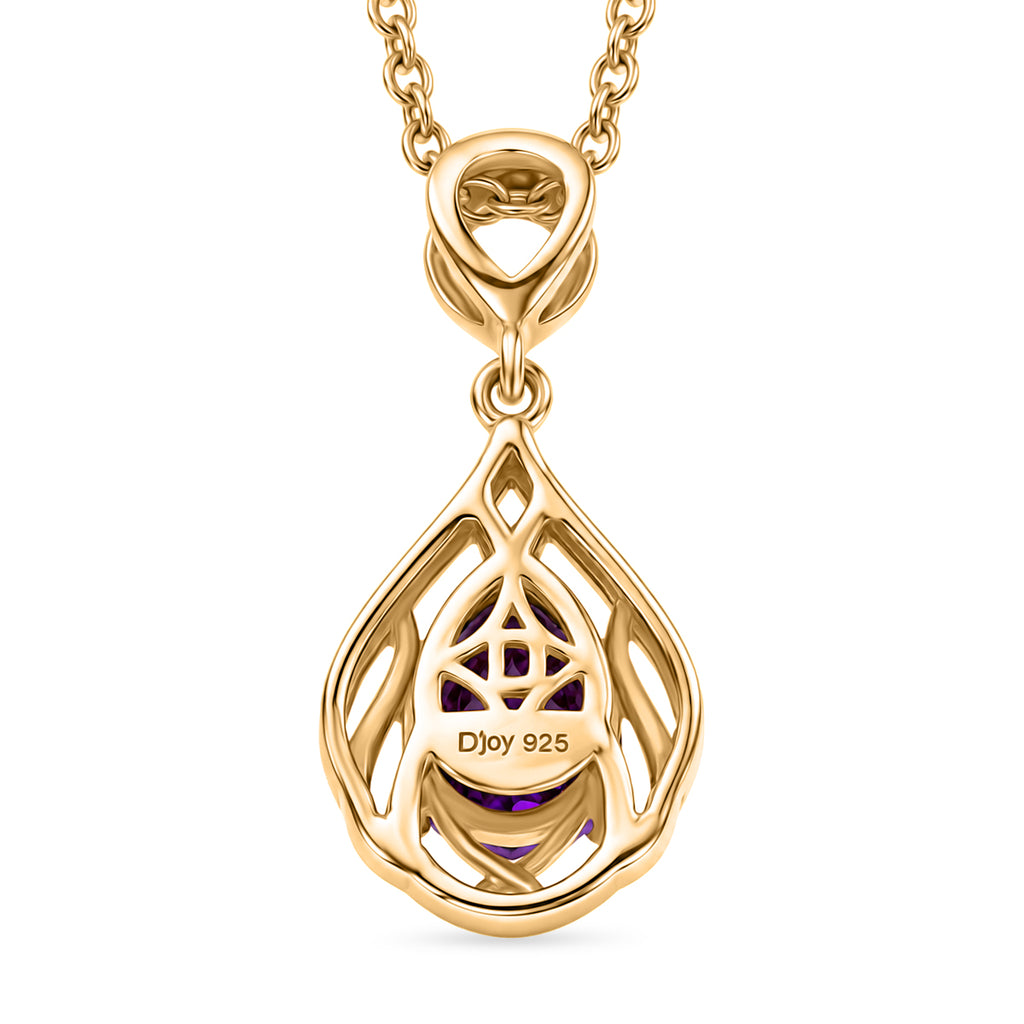 D'Joy - AAA Zambian Amethyst Pear Scroll Pendant in Yellow Gold Plated Sterling Silver with Chain (Size 20) 1.00 Ct._4478073_4