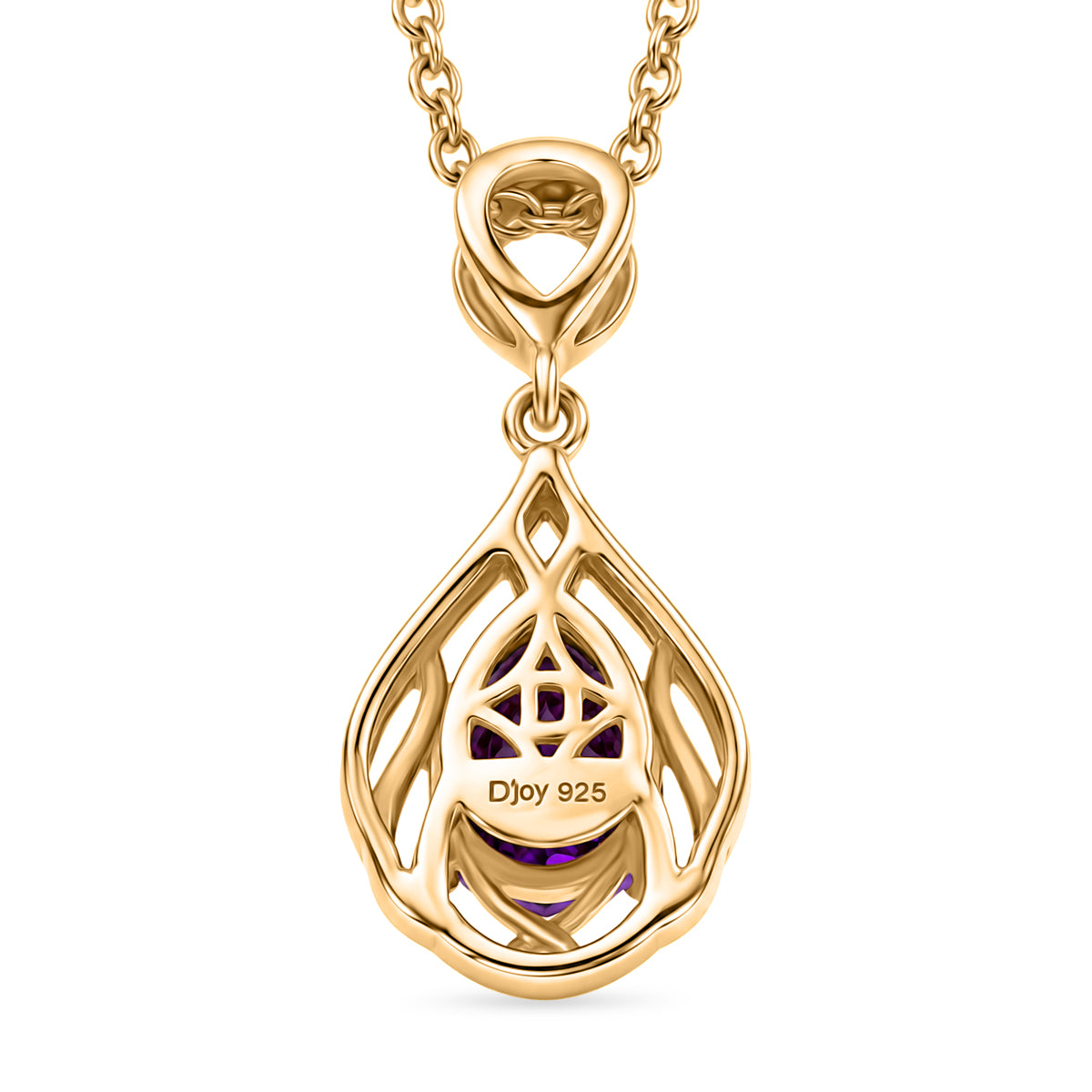 D'Joy - AAA Zambian Amethyst Pear Scroll Pendant in Yellow Gold Plated Sterling Silver with Chain (Size 20) 1.00 Ct. V32568644 5