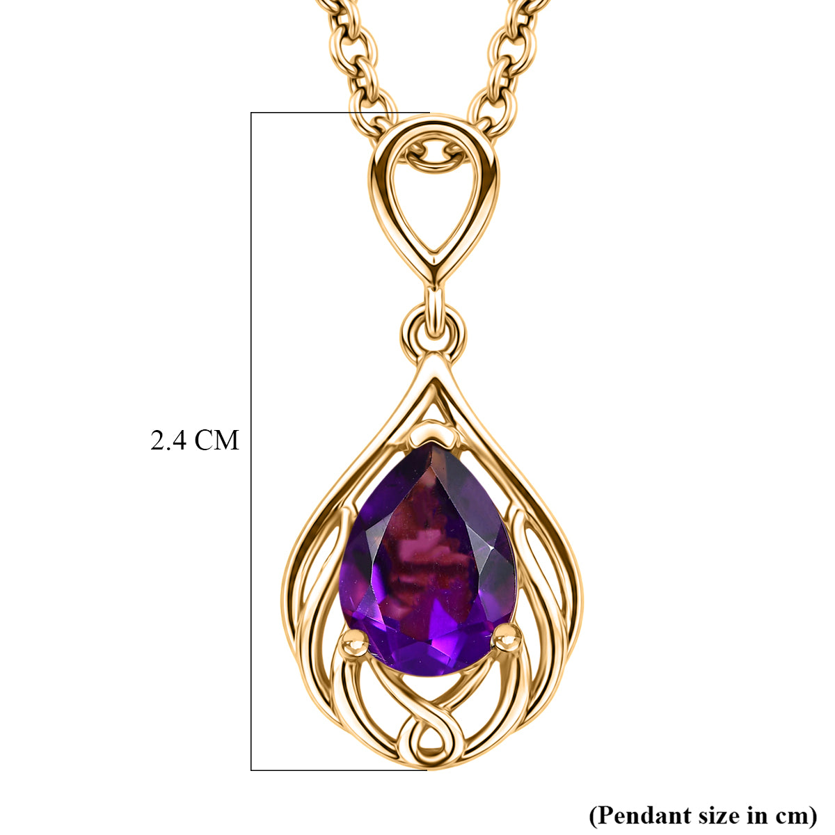 D'Joy - AAA Zambian Amethyst Pear Scroll Pendant in Yellow Gold Plated Sterling Silver with Chain (Size 20) 1.00 Ct. V32568644 6