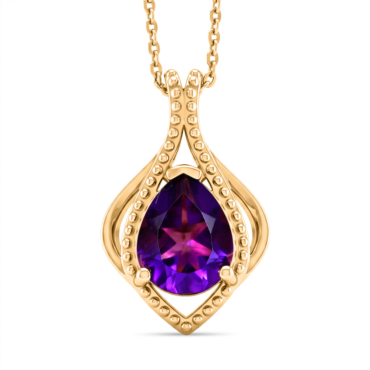 D'Joy - AAA Zambian Amethyst Solitaire Pendant with Chain (Size 20) in Yellow Gold Plated Sterling Silver 1.50 Ct. V32512462 0