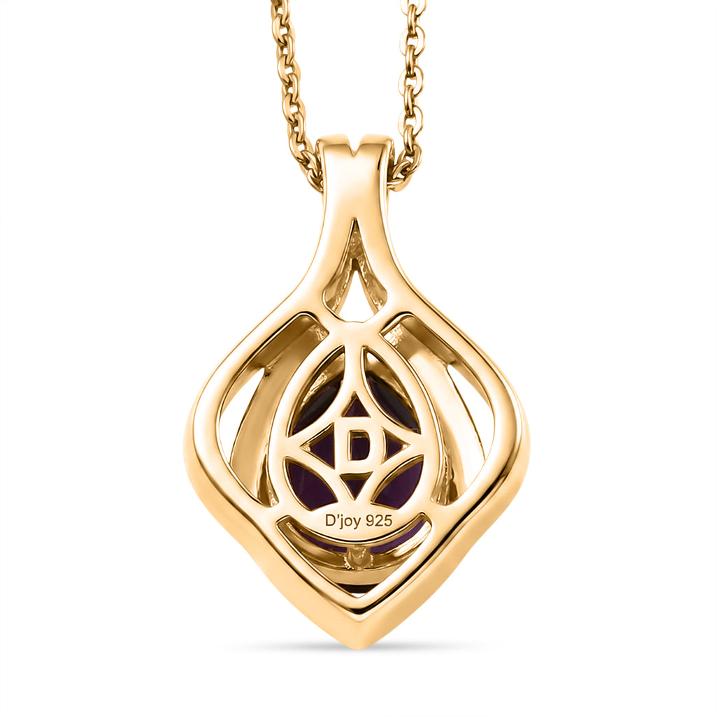D'Joy - AAA Zambian Amethyst Solitaire Pendant with Chain (Size 20) in Yellow Gold Plated Sterling Silver 1.50 Ct._4478074_4