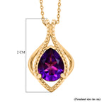 D'Joy - AAA Zambian Amethyst Solitaire Pendant with Chain (Size 20) in Yellow Gold Plated Sterling Silver 1.50 Ct._4478074_5