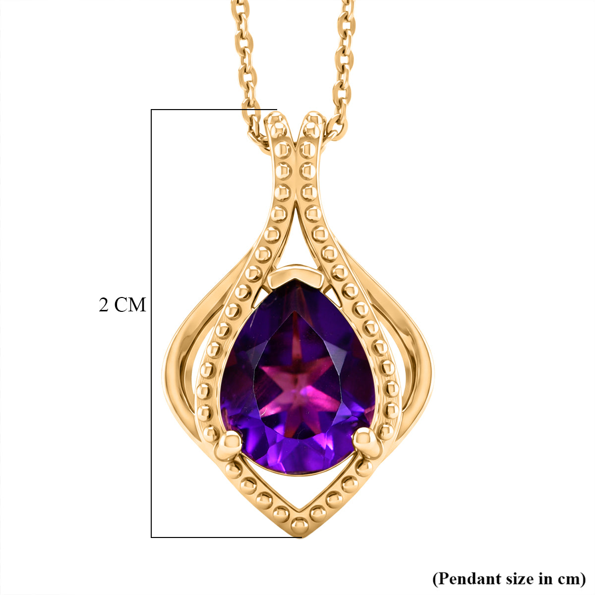 D'Joy - AAA Zambian Amethyst Solitaire Pendant with Chain (Size 20) in Yellow Gold Plated Sterling Silver 1.50 Ct. V32512462 6