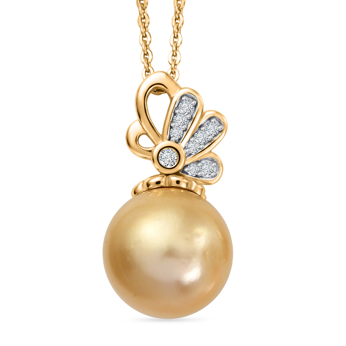 Luxuriant - AAA Golden South Sea Pearl (9-11mm) &amp; Lab Grown Diamond (SI/G-H) Drop Pendant with Chain (Size 20) in 18K Vermeil Yellow Gold Plated Sterling Silver V32526106 0