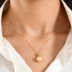 Luxuriant - AAA Golden South Sea Pearl (9-11mm) & Lab Grown Diamond (SI/G-H) Drop Pendant with Chain (Size 20) in 18K Vermeil Yellow Gold Plated Sterling Silver_4478141_1