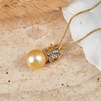 Luxuriant - AAA Golden South Sea Pearl (9-11mm) & Lab Grown Diamond (SI/G-H) Drop Pendant with Chain (Size 20) in 18K Vermeil Yellow Gold Plated Sterling Silver_4478141_2