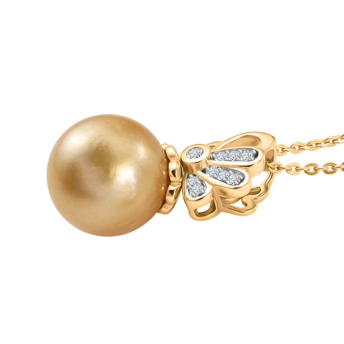 Luxuriant - AAA Golden South Sea Pearl (9-11mm) &amp; Lab Grown Diamond (SI/G-H) Drop Pendant with Chain (Size 20) in 18K Vermeil Yellow Gold Plated Sterling Silver V32526106 4
