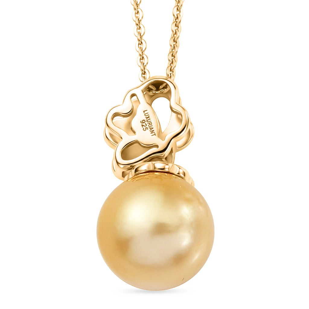 Luxuriant - AAA Golden South Sea Pearl (9-11mm) & Lab Grown Diamond (SI/G-H) Drop Pendant with Chain (Size 20) in 18K Vermeil Yellow Gold Plated Sterling Silver_4478141_4
