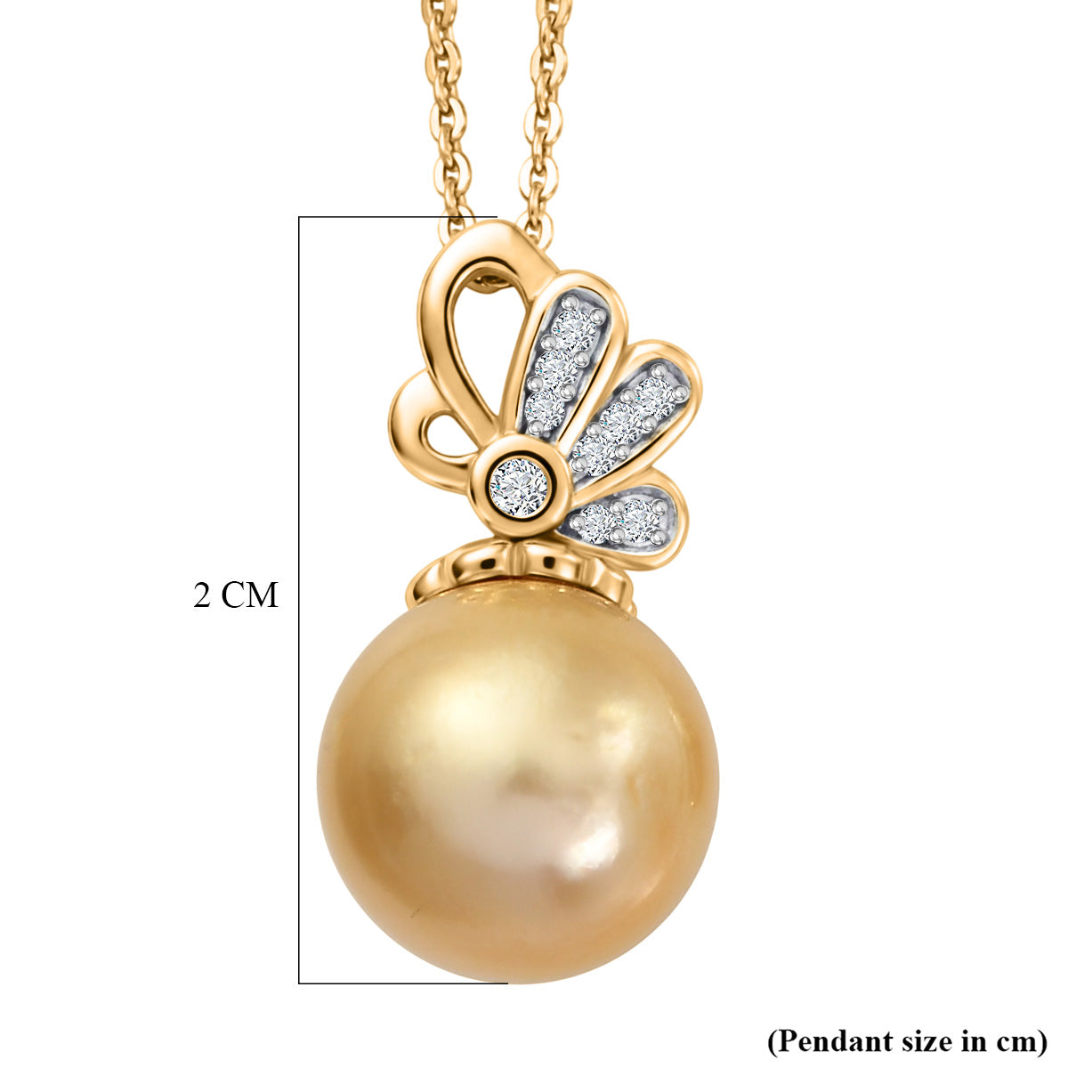 Luxuriant - AAA Golden South Sea Pearl (9-11mm) &amp; Lab Grown Diamond (SI/G-H) Drop Pendant with Chain (Size 20) in 18K Vermeil Yellow Gold Plated Sterling Silver V32526106 6