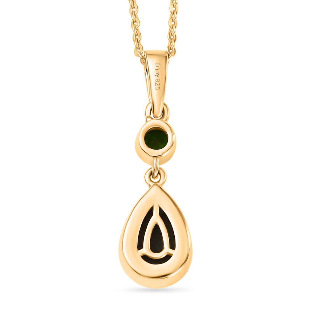 D'Joy - Ammolite & Natural Chrome Diopside Drop Pendant with Chain (Size 20) in 18K Vermeil Yellow Gold Plated Sterling Silver 1.40 Ct._4478447_4