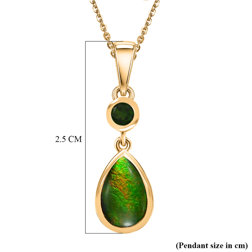 D'Joy - Ammolite & Natural Chrome Diopside Drop Pendant with Chain (Size 20) in 18K Vermeil Yellow Gold Plated Sterling Silver 1.40 Ct._4478447_5