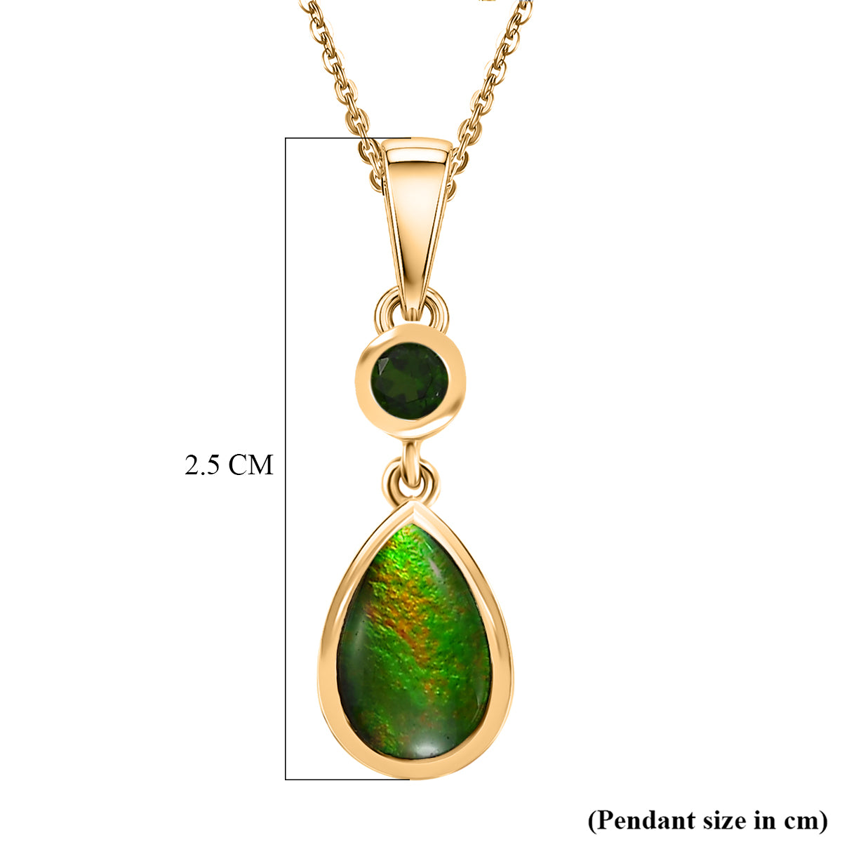 D'Joy - Ammolite &amp; Natural Chrome Diopside Drop Pendant with Chain (Size 20) in 18K Vermeil Yellow Gold Plated Sterling Silver 1.40 Ct. V32519196 6