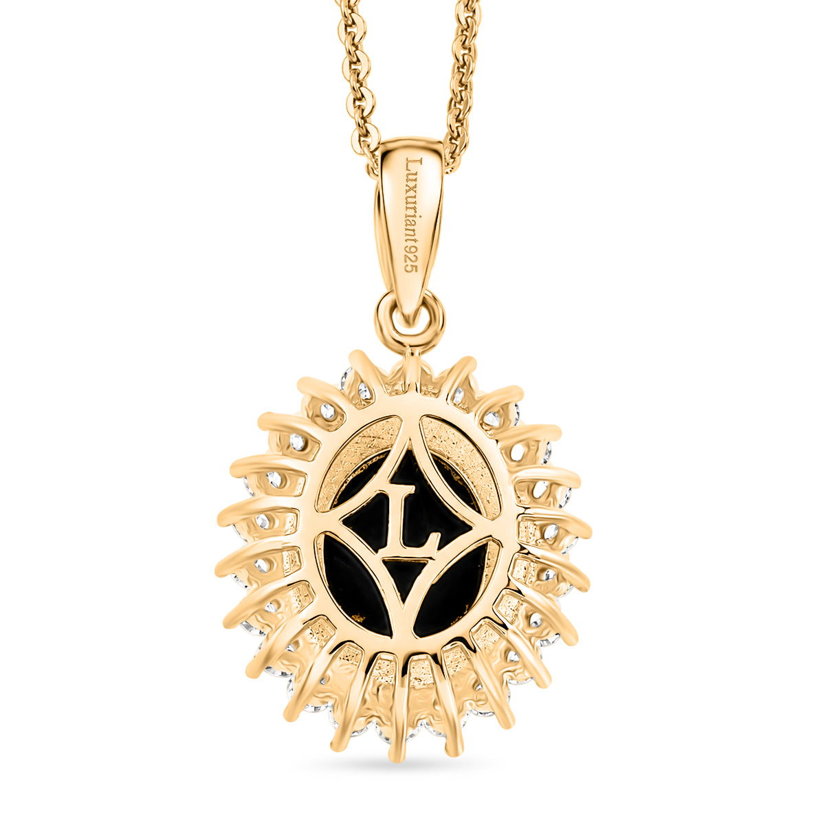 Luxuriant - Ammolite &amp; Lab Grown Diamond (SI/G-H) Halo Pendant with Chain (Size 20) in 18K Vermeil Yellow Gold Plated Sterling Silver 2.70 Ct. V32525886 5