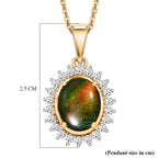 Luxuriant - Ammolite & Lab Grown Diamond (SI/G-H) Halo Pendant with Chain (Size 20) in 18K Vermeil Yellow Gold Plated Sterling Silver 2.70 Ct._4478448_5