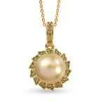 AAA Golden South Sea Pearl (9-11mm) & Natural Yellow Diamond Halo Pendant with Chain (Size 20) in 18K Vermeil Yellow Gold Plated Sterling Silver_4478473