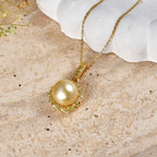 AAA Golden South Sea Pearl (9-11mm) & Natural Yellow Diamond Halo Pendant with Chain (Size 20) in 18K Vermeil Yellow Gold Plated Sterling Silver_4478473_2