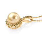 AAA Golden South Sea Pearl (9-11mm) & Natural Yellow Diamond Halo Pendant with Chain (Size 20) in 18K Vermeil Yellow Gold Plated Sterling Silver_4478473_3