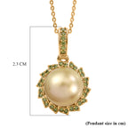 AAA Golden South Sea Pearl (9-11mm) & Natural Yellow Diamond Halo Pendant with Chain (Size 20) in 18K Vermeil Yellow Gold Plated Sterling Silver_4478473_6