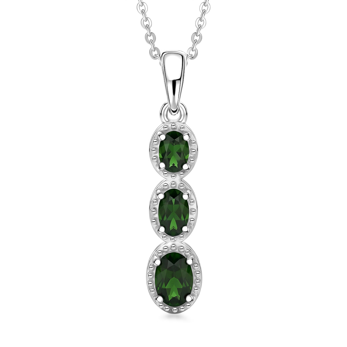 D'Joy - Natural Chrome Diopside Drop Pendant with Chain (Size 20) in Platinum Overlay Sterling Silver 4478679 0