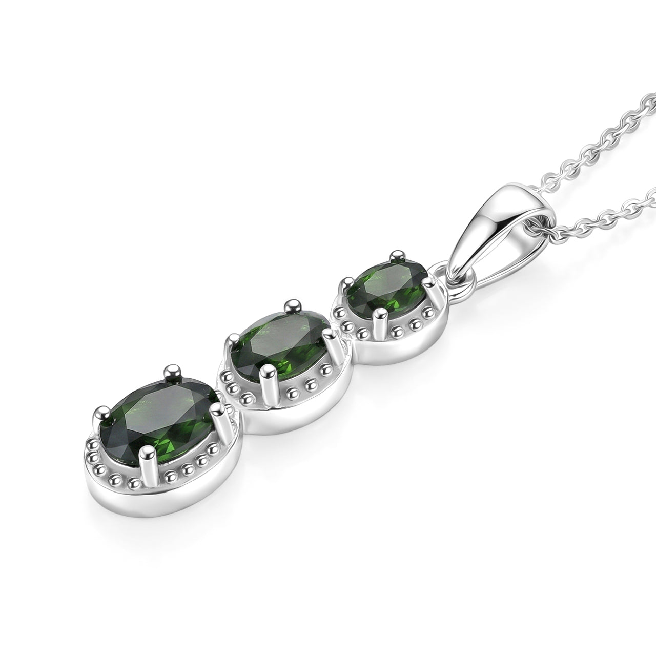 D'Joy - Natural Chrome Diopside Drop Pendant with Chain (Size 20) in Platinum Overlay Sterling Silver 4478679 4