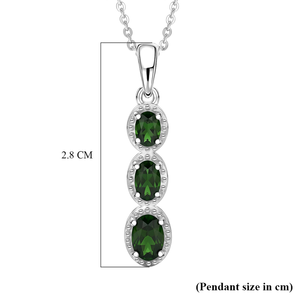 D'Joy - Natural Chrome Diopside Drop Pendant with Chain (Size 20) in Platinum Overlay Sterling Silver_4478679_5