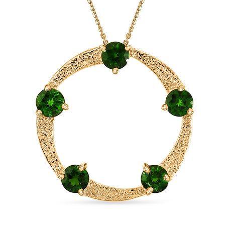 D'Joy - Natural Chrome Diopside 5 Stone Circle Pendant with Chain (Size 20) in Yellow Gold Plated Sterling Silver 1.50 Ct. 4478680 1