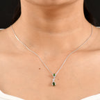 D'Joy - Natural Chrome Diopside & White Zircon Drop Pendant with Chain (Size 20) in Platinum Overlay Sterling Silver_4478681_1