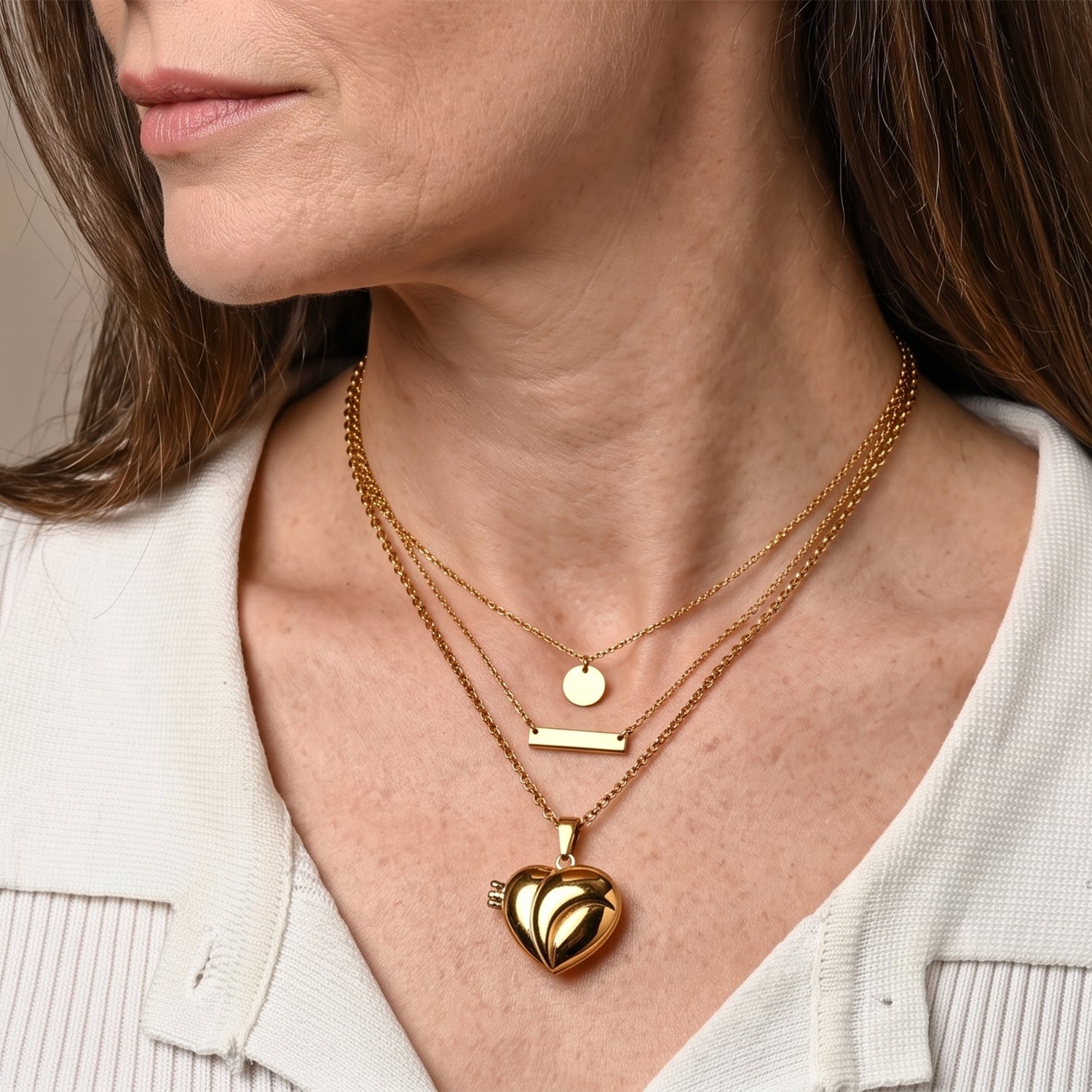 Heart Shape Photo Pendant with Chain (Size 20-2 Ext) in Yellow Tone 4478705 3