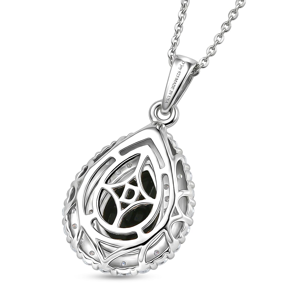D'Joy - AGI Certified Australian Opal Triplet &amp; Moissanite Halo Pendant with Chain (Size 20) in Rhodium Overlay Sterling Silver 2.00 Ct. 4478778 4