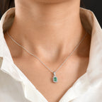Luxuriant - AAA Gemfields Zambian Emerald & Lab Grown Diamond (SI/G-H) Halo Pendant with Chain (Size 20) in Rhodium Overlay Sterling Silver 0.75 Ct._4478861_1