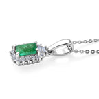 Luxuriant - AAA Gemfields Zambian Emerald & Lab Grown Diamond (SI/G-H) Halo Pendant with Chain (Size 20) in Rhodium Overlay Sterling Silver 0.75 Ct._4478861_3