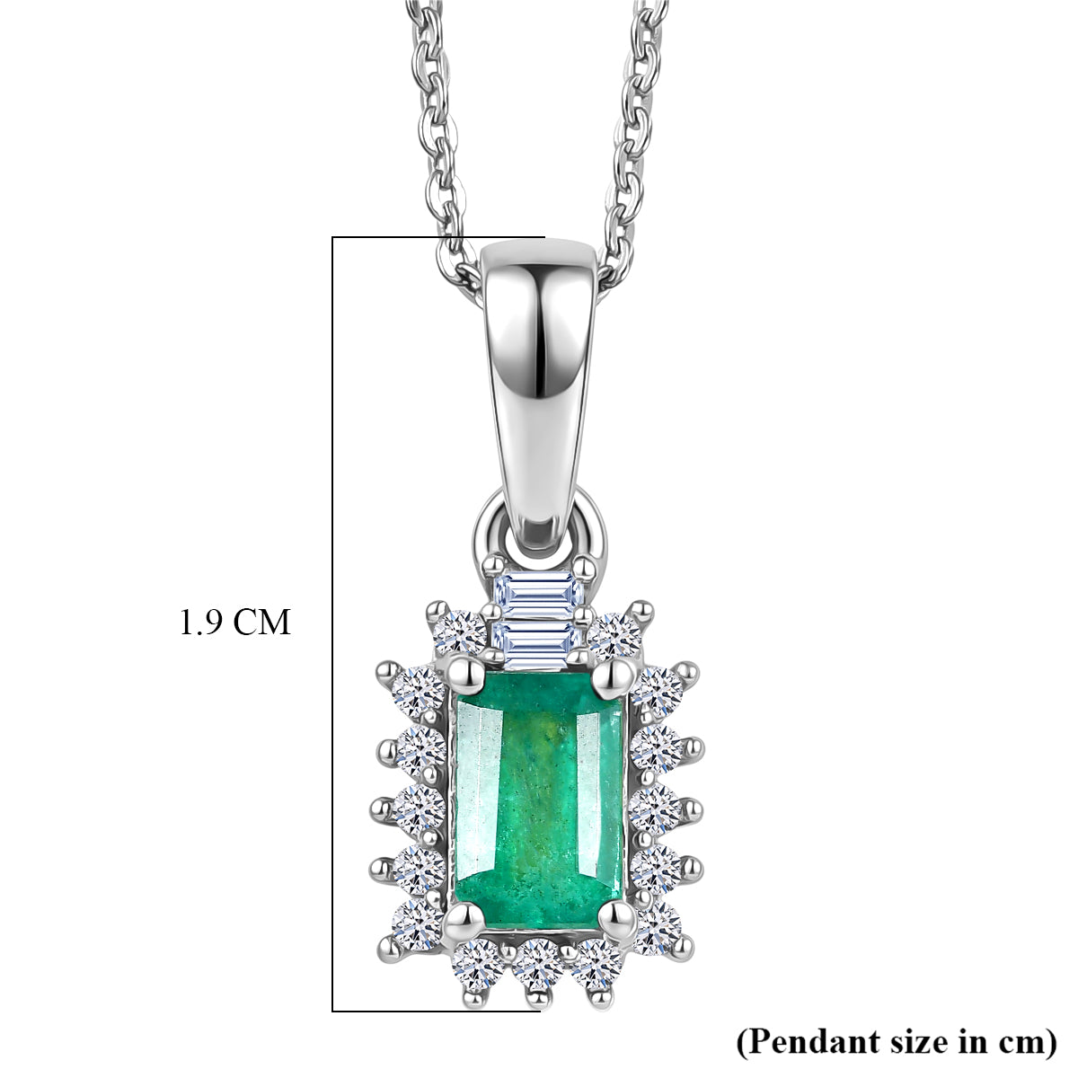 Luxuriant - AAA Gemfields Zambian Emerald &amp; Lab Grown Diamond (SI-G-H) Halo Pendant with Chain (Size 20) in Rhodium Overlay Sterling Silver 0.75 Ct. 4478861 6