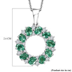 D'Joy - AAA Gemfields Zambian Emerald & White Zircon Cluster Circle Pendant with Chain (Size 20) in Rhodium Overlay Sterling Silver 1.90 Ct._4478862_5