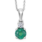 Luxuriant - AAA Gemfields Zambian Emerald & Lab Grown Diamond (SI/G-H) Drop Pendant with Chain (Size 20) in Rhodium Overlay Sterling Silver 0.55 Ct._4478863