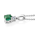 Luxuriant - AAA Gemfields Zambian Emerald & Lab Grown Diamond (SI/G-H) Drop Pendant with Chain (Size 20) in Rhodium Overlay Sterling Silver 0.55 Ct._4478863_3