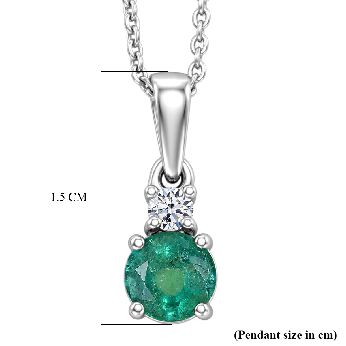 Luxuriant - AAA Gemfields Zambian Emerald &amp; Lab Grown Diamond (SI-G-H) Drop Pendant with Chain (Size 20) in Rhodium Overlay Sterling Silver 0.55 Ct. 4478863 6