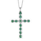Luxuriant - Premium Zambian Emerald & Lab Grown Diamond (SI/G-H) Cross Pendant with Chain (Size 20) in Rhodium Overlay Sterling Silver 1.34 Ct._4478864