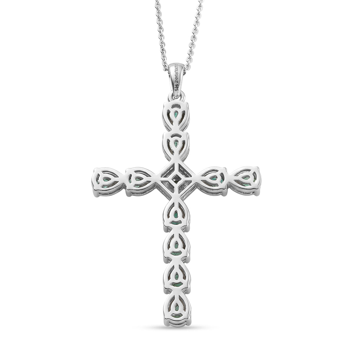 Luxuriant - Premium Zambian Emerald &amp; Lab Grown Diamond (SI-G-H) Cross Pendant with Chain (Size 20) in Rhodium Overlay Sterling Silver 1.34 Ct. 4478864 5