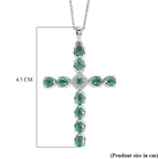 Luxuriant - Premium Zambian Emerald & Lab Grown Diamond (SI/G-H) Cross Pendant with Chain (Size 20) in Rhodium Overlay Sterling Silver 1.34 Ct._4478864_6
