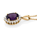 Luxuriant - AAA Zambian Amethyst & Lab Grown Diamond (SI/G-H) Halo Drop Pendant with Chain (Size 20) in 18K Vermeil Yellow Gold Plated Sterling Silver 2.85 Ct._4478867_3