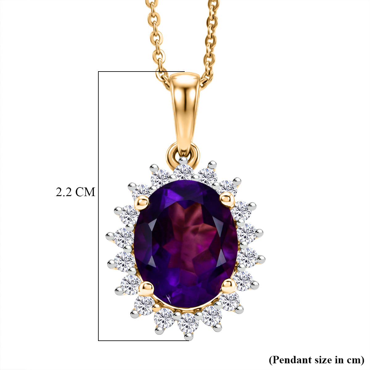 Luxuriant - AAA Zambian Amethyst &amp; Lab Grown Diamond (SI/G-H) Halo Drop Pendant with Chain (Size 20) in 18K Vermeil Yellow Gold Plated Sterling Silver 2.85 Ct. V32578319 6
