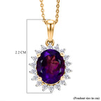 Luxuriant - AAA Zambian Amethyst & Lab Grown Diamond (SI/G-H) Halo Drop Pendant with Chain (Size 20) in 18K Vermeil Yellow Gold Plated Sterling Silver 2.85 Ct._4478867_5