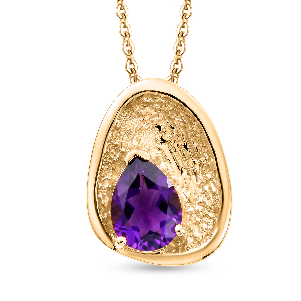 D'Joy - AAA Zambian Amethyst Pear Cut Solitaire Pendant with Chain (Size 20) in Yellow Gold Plated Sterling Silver 1.05 Ct. 4478905 0