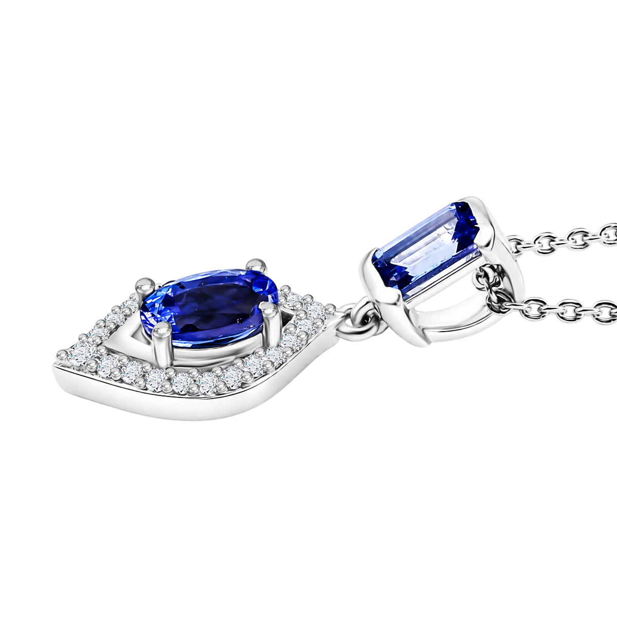 D'Joy - Tanzanite &amp; White Zircon Drop Pendant with Chain (Size 20) in Rhodium Overlay Sterling Silver V32658907 4